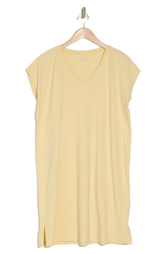Shop Eileen Fisher V-neck Stretch Cotton Dress In Butter