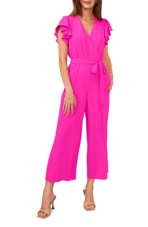 Vince Camuto Women's Tie-waist Flutter-sleeve V-neck Jumpsuit In Fiercly Fuchsia