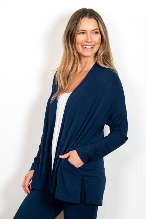 Shop Jjwinks Bff Open Front Lightweight Pocketed Cardigan In Navy