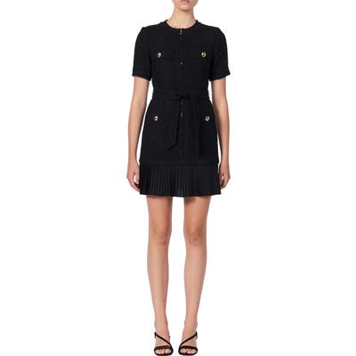 Sandro Joann Tweed Pleat Hem Dress, 4 FR - Black
