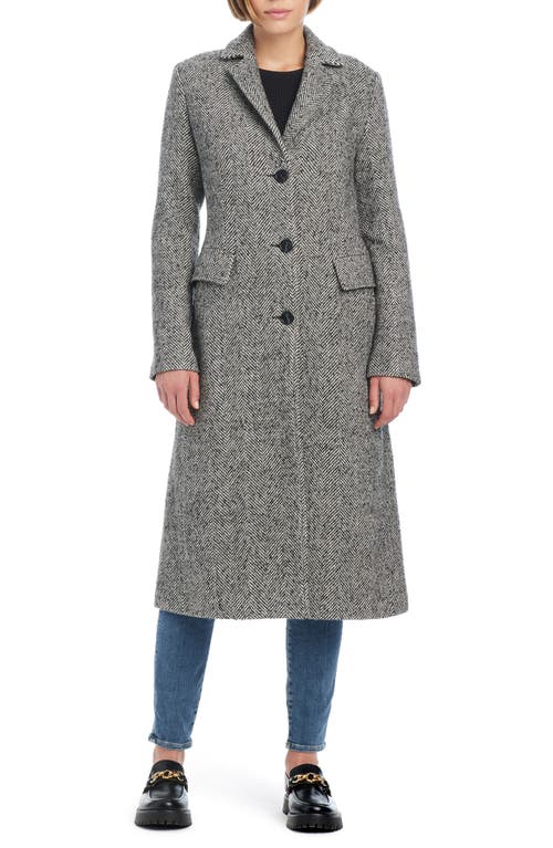 Shop Sanctuary Long Herringbone Coat In Grey White Herringbone