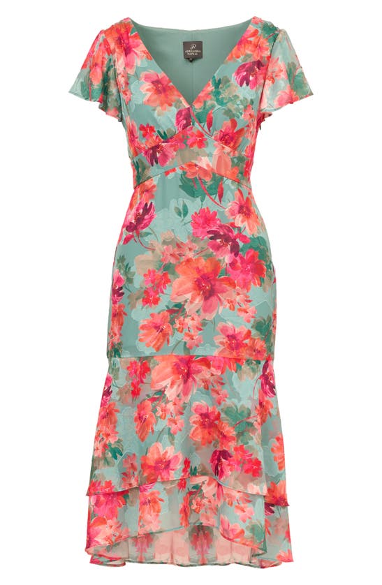 Shop Adrianna Papell Print Layered Ruffle Dress In Turquoise Multi