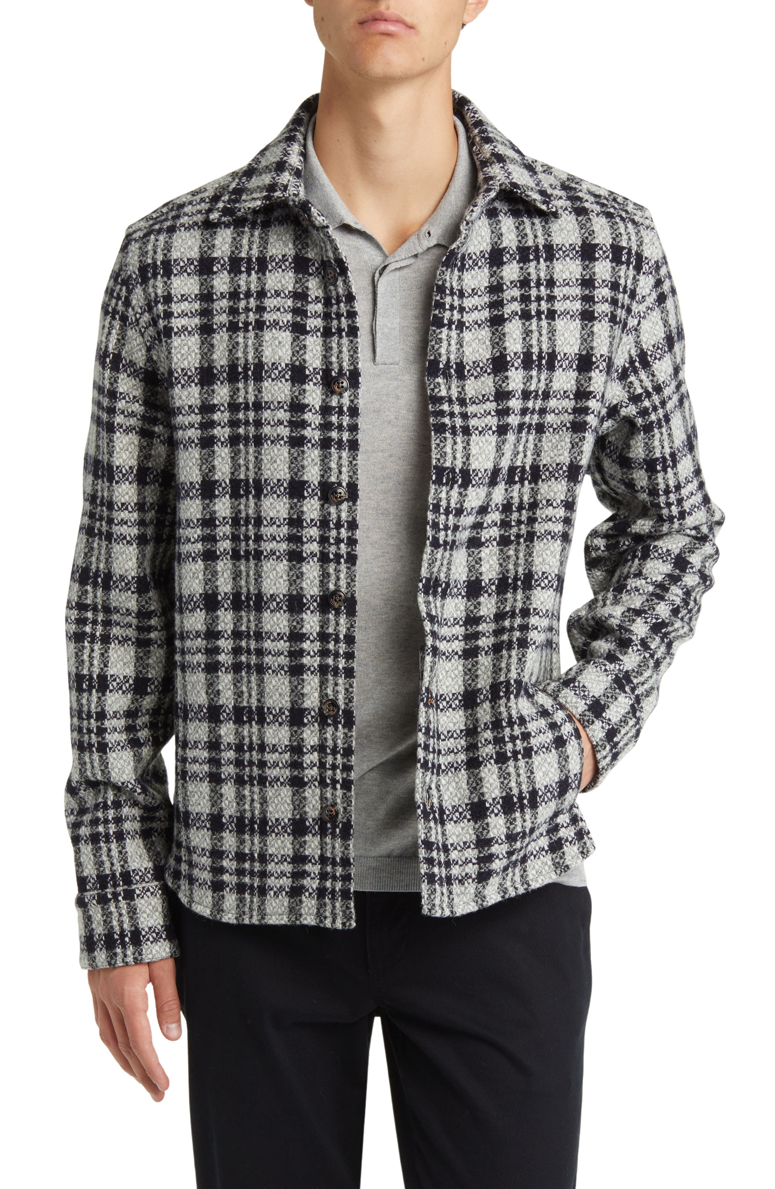 PEREGRINE Check Wool Overshirt in Barney Check | Smart Closet