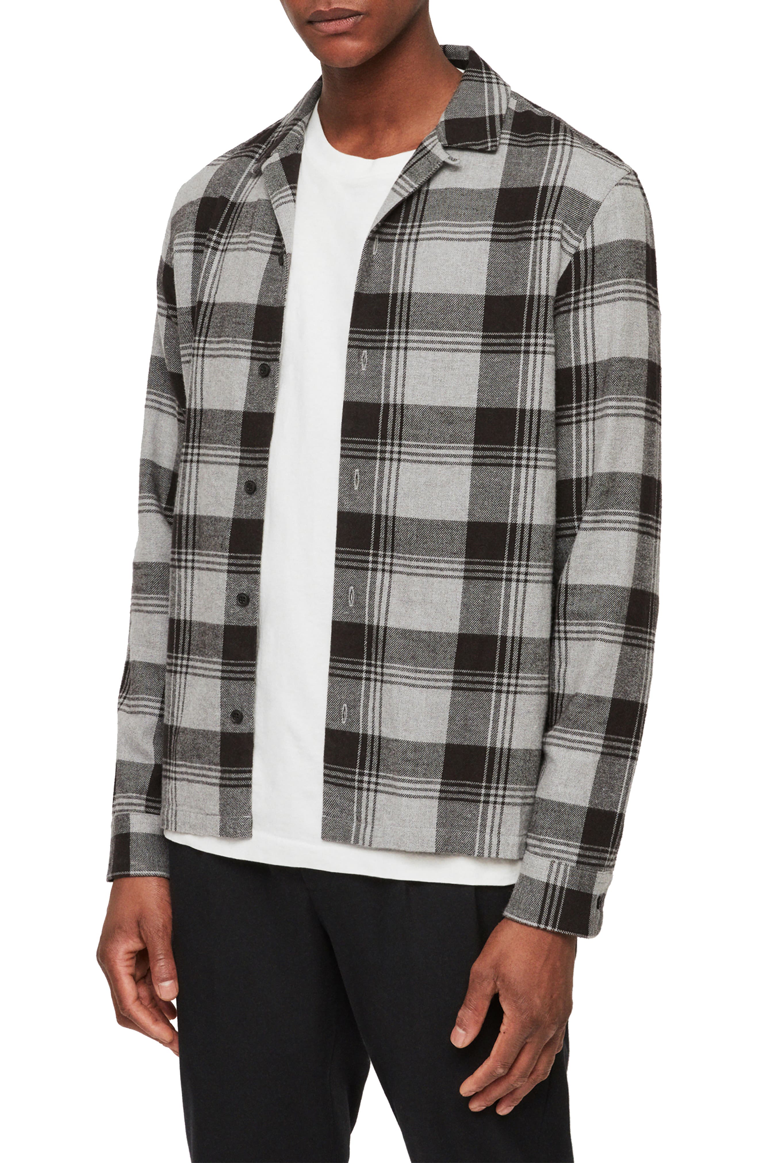 Allsaints Danby Flannel Slim Fit Shirt Jacket, Black