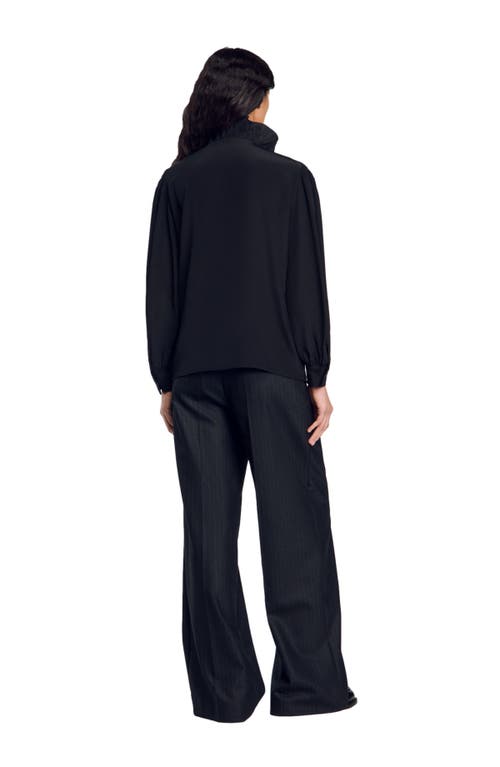 Shop Sandro Floaty Silk Shirt In Black