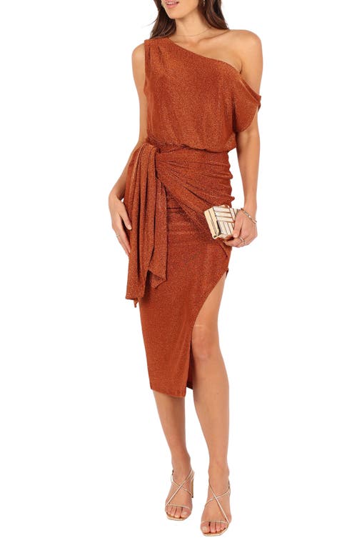 Petal & Pup Santiago Metallic Side Tie One-Shoulder Midi Dress at Nordstrom,