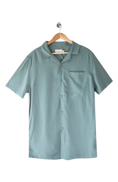 TOPMAN SLIM FIT SOLID SHORT SLEEVE BUTTON-UP SHIRT