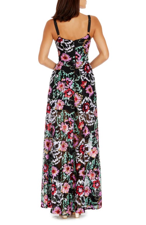 Dress The Population Nina Sequin Floral Fit & Flare Gown In Black Multi