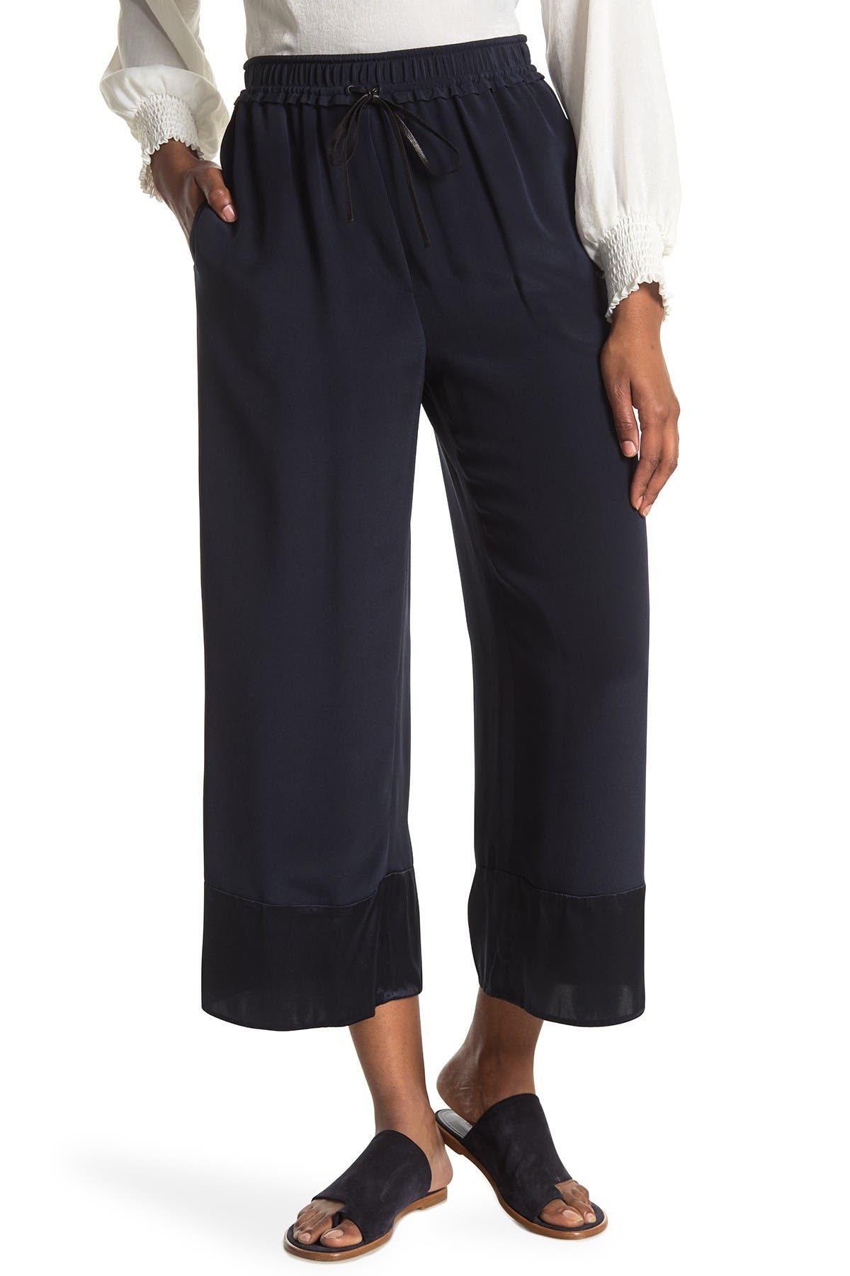 Wide leg cropped silk pants