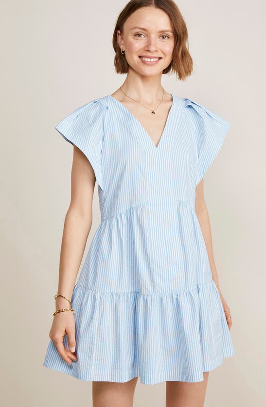 Shop Vineyard Vines Harbor Tiered Ruffle Dress In Seersucker-jake Blue