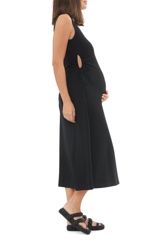 Shop Ripe Maternity Carol Cutout Rib Midi A-line Maternity Dress In Black
