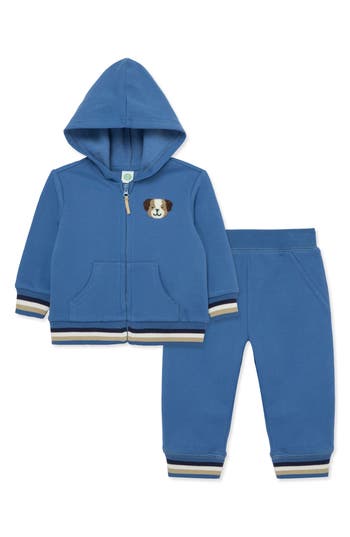 Little Me Puppy Zip Hoodie & Joggers Set In Blue