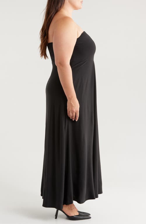 Shop 24seven Comfort Apparel Pleated Stretch Strapless A-line Dress In Black