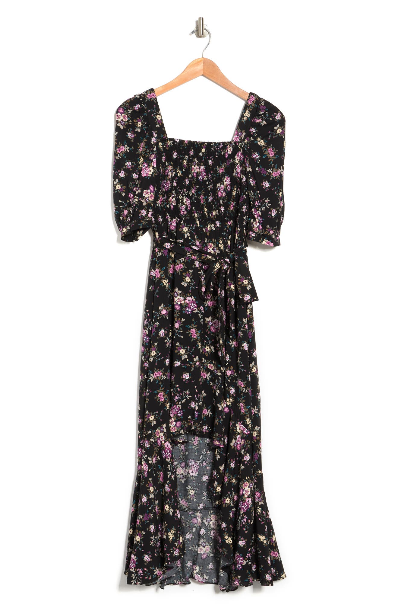 Melrose And Market Floral Puff Sleeve Midi Dress In Black- Pink Floral ...