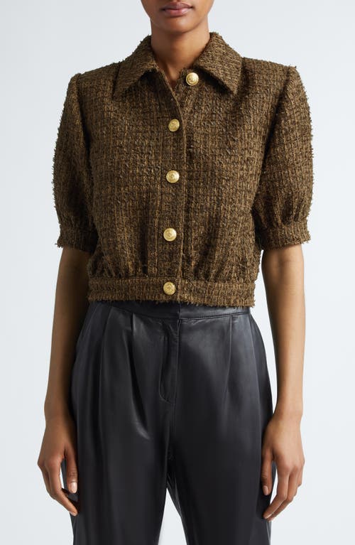 Shop L Agence L'agence Cove Elbow Sleeve Crop Tweed Jacket In Pine