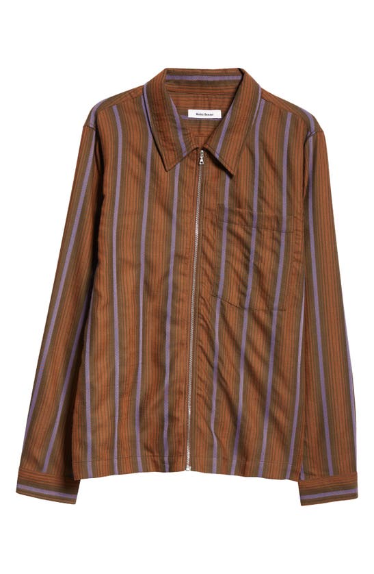 Shop Wales Bonner Chorus Stripe Virgin Wool Zip Front Shirt In Brown And Blue