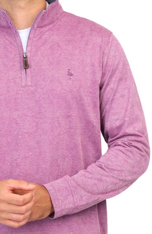 Tailorbyrd Tonal Tropical Print Micro Pique Pullover In Aubergine