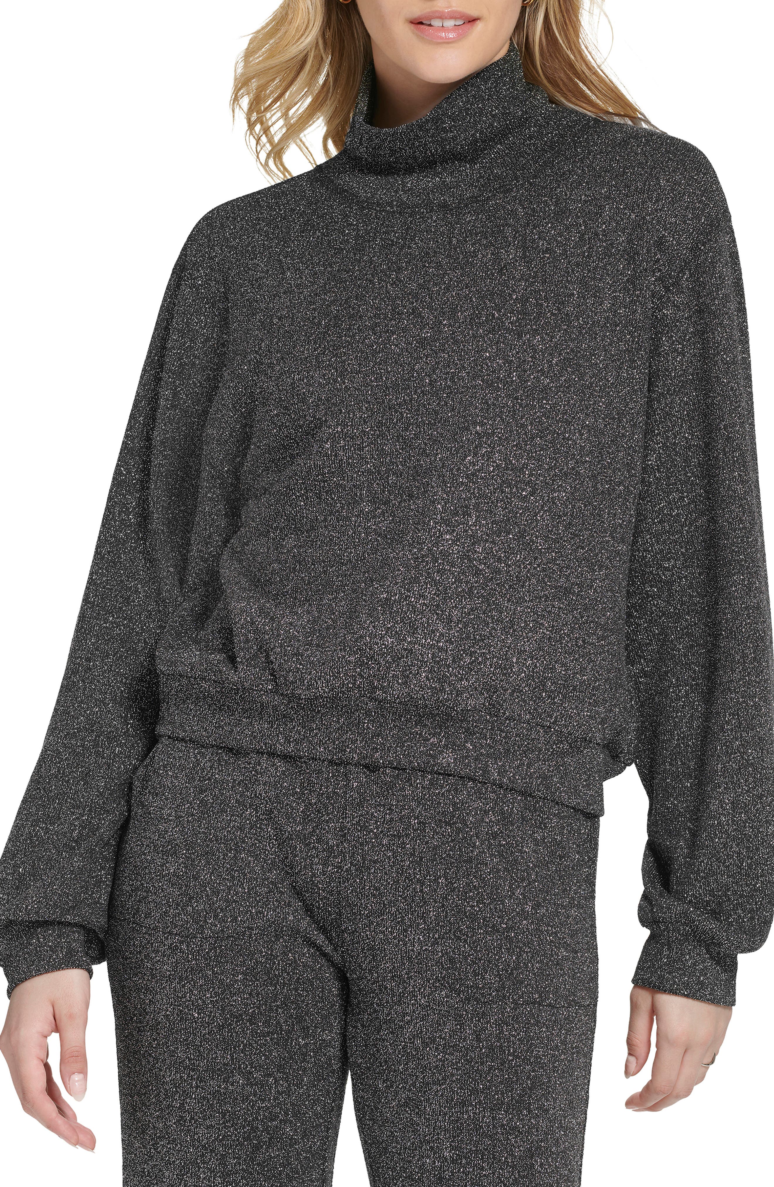 Andrew Marc Sport Glitzy Knit Turtleneck Sweater in Black at Nordstrom Rack, Size Large