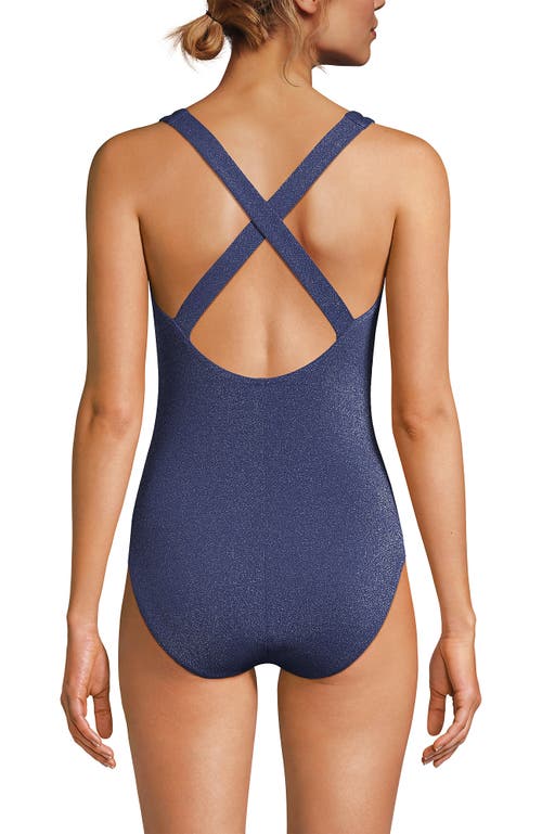 Lands' End Long Chlorine Resistant Shine X-back High Leg Soft Cup Tugless One Piece Swimsuit In Mediterranean Blue Shine