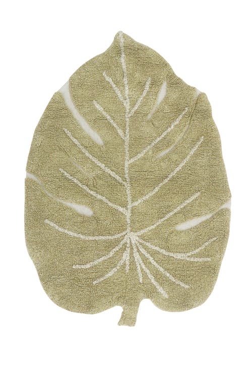 Lorena Canals Mini Monstera Leaf Washable Cotton Blend Rug in Olive Natural at Nordstrom