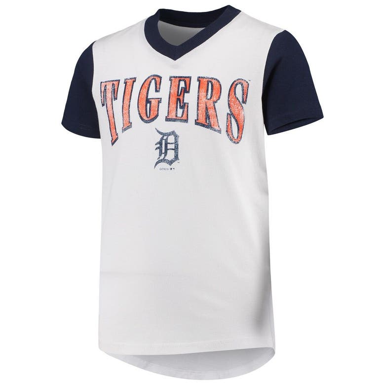 Outerstuff Kids' Youth White/navy Detroit Tigers Heavy Hitter V-neck T-shirt