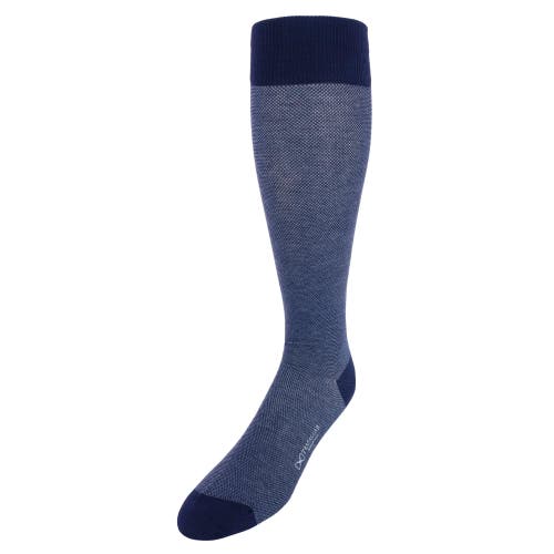 Shop Trafalgar Noah Nail Head Design Over The Calf Mercerized Cotton Socks In Navy And Light Blue