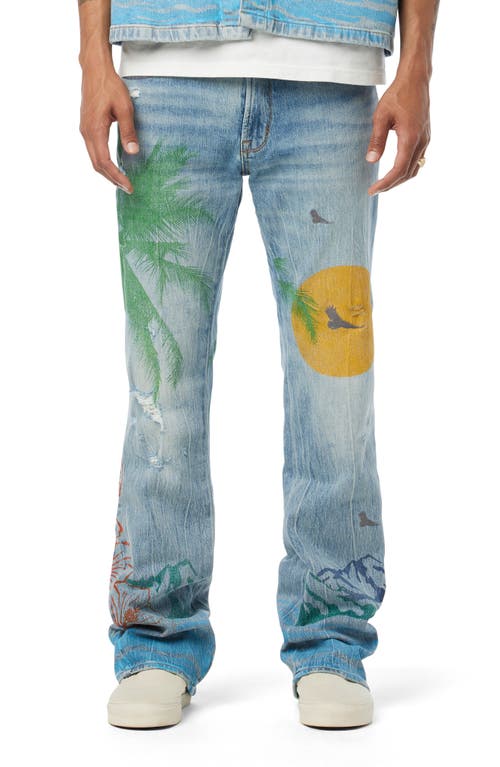 Walker Tropical Print Kick Flare Jeans in Indigo Palm