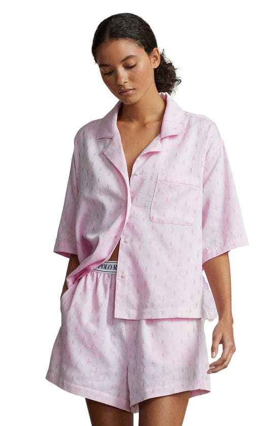 Shop Polo Ralph Lauren Pony Logo Short Pajamas In Prism Pink