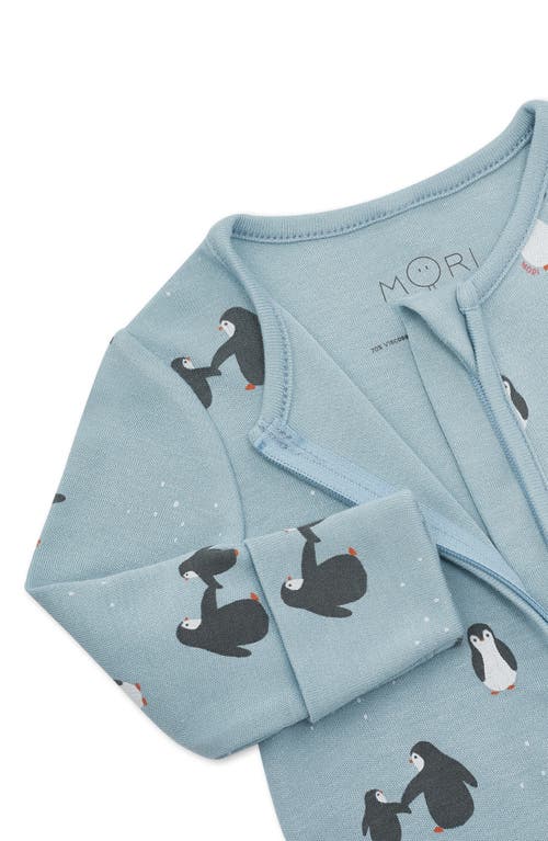 Shop Mori Print Fitted One-piece Footed Pajamas In Penguin Print