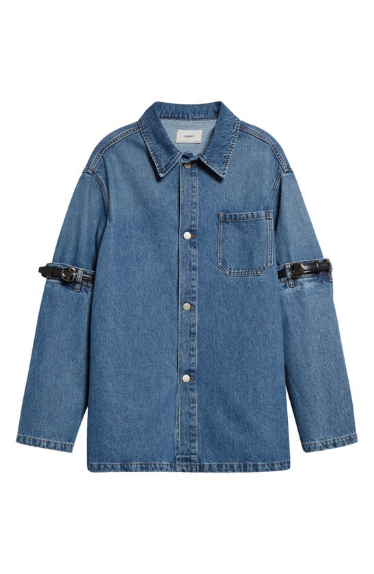 Shop Coperni Belted Elbow Denim Jacket In Washed Blue