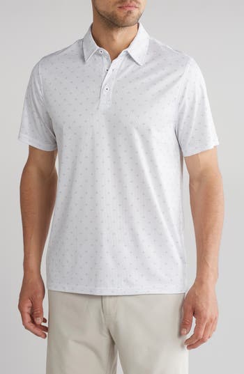 Flag And Anthem Dot Print Performance Golf Polo In White/navy