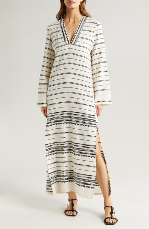 lemlem Theodora Stripe Long Sleeve Cover-Up Dress Yani Black at Nordstrom,