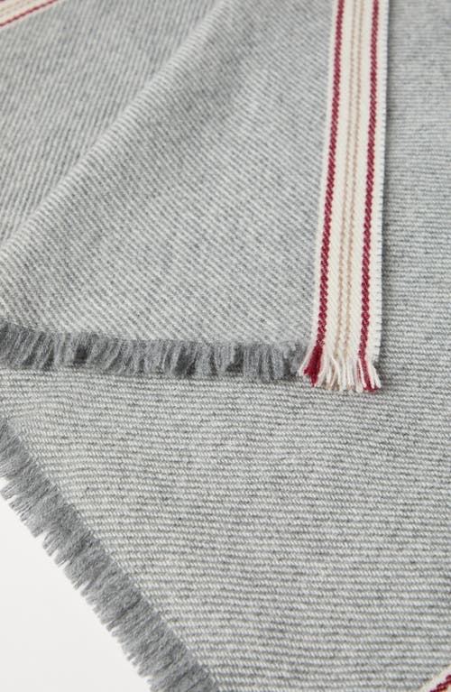 Shop Brunello Cucinelli Cashmere Scarf With Striped Edge In Grey