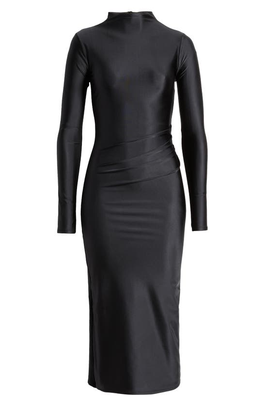 Good American Funnel Neck Long Sleeve Body-con Midi Dress In Black001