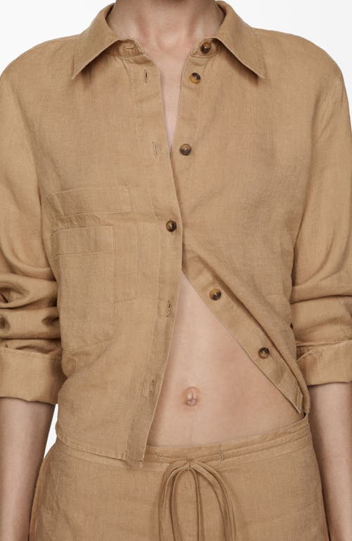 Shop Mango Linen Crop Button-up Shirt In Brown