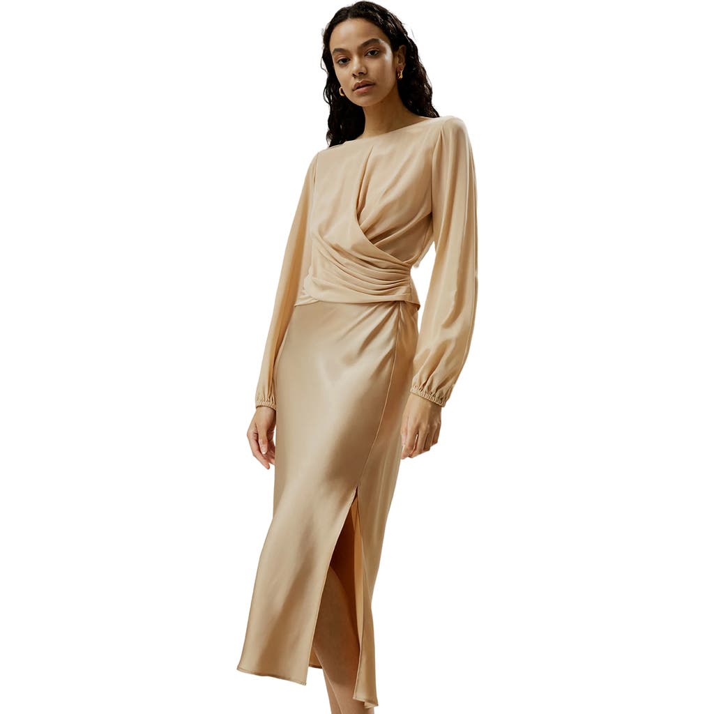 Lilysilk Nipped Waist Crêpe De Chine Silk Blouse In Pale Gold