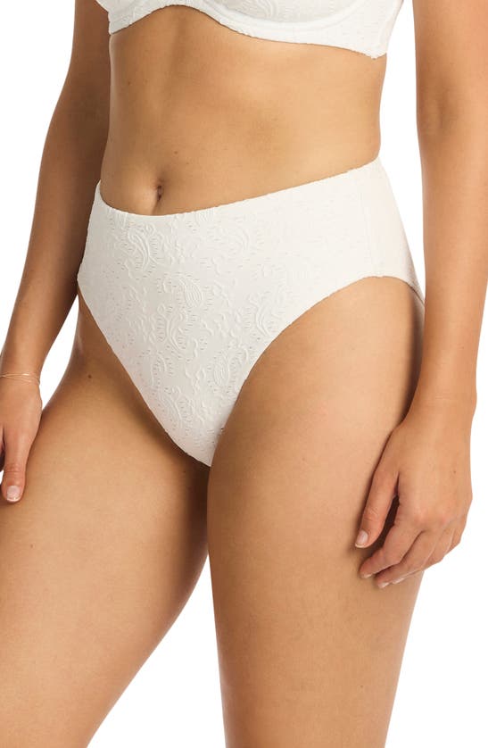 Sea Level Interlace Retro High Waist Bikini Bottoms In White