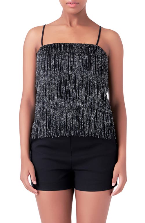 Endless Rose Beaded Fringe Top In Black