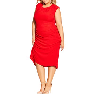 Plus Size City Chic Side Ruched Sheath Dress, Red