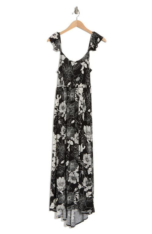 Shop Lovestitch Print Flutter Strap Sleeveless Dress In Black/white