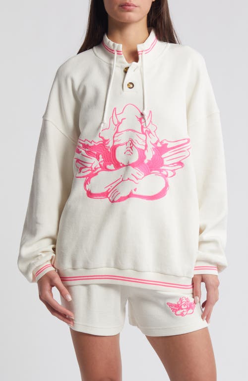 BOYS LIE Cherub University Cotton Henley Graphic Sweatshirt White at Nordstrom,