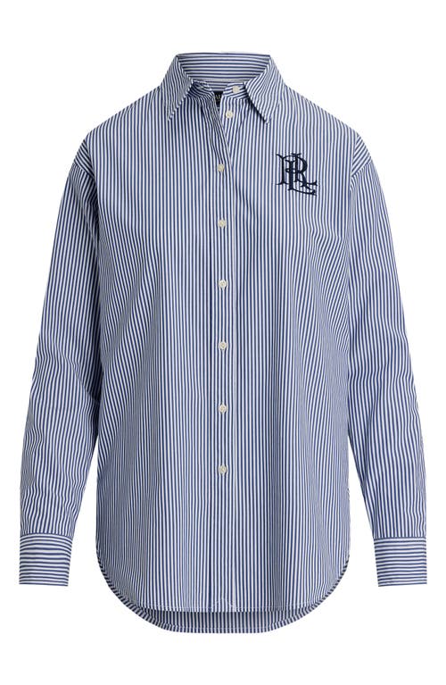 Shop Lauren Ralph Lauren Relaxed Fit Striped Stretch Cotton Shirt In Blue/white