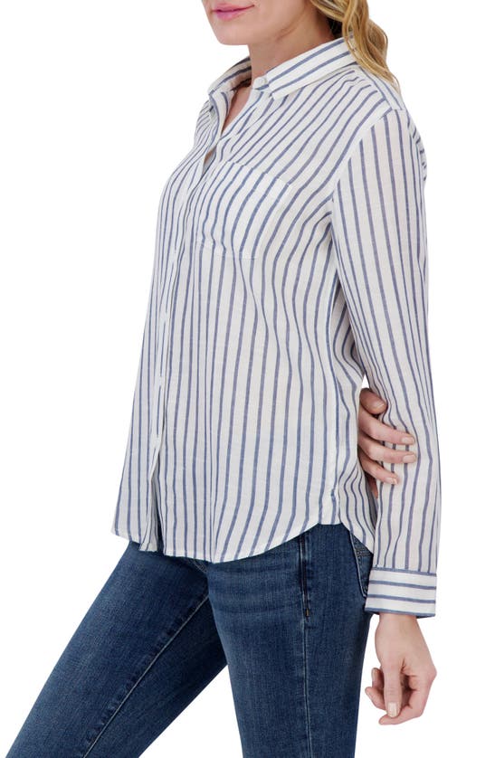 Shop Lucky Brand Stripe Long Sleeve Button-up Shirt In White Stripe