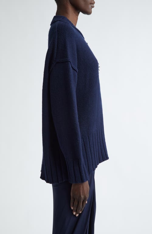 Shop Jason Wu Collection Sequin & Bead Detail Merino Wool Crewneck Sweater In Navy