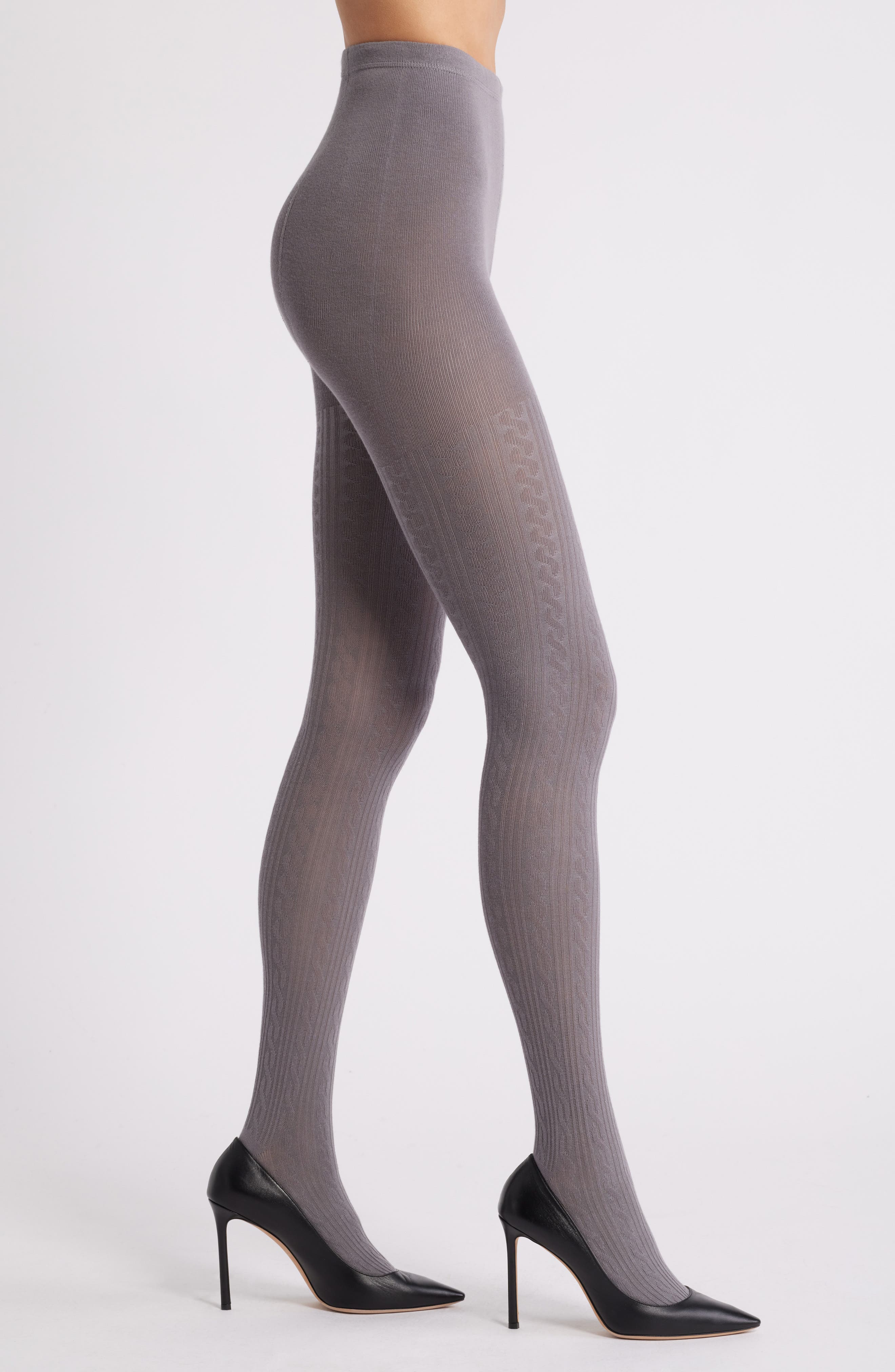 Hue Cotton Blend Cable Tights in Grey 