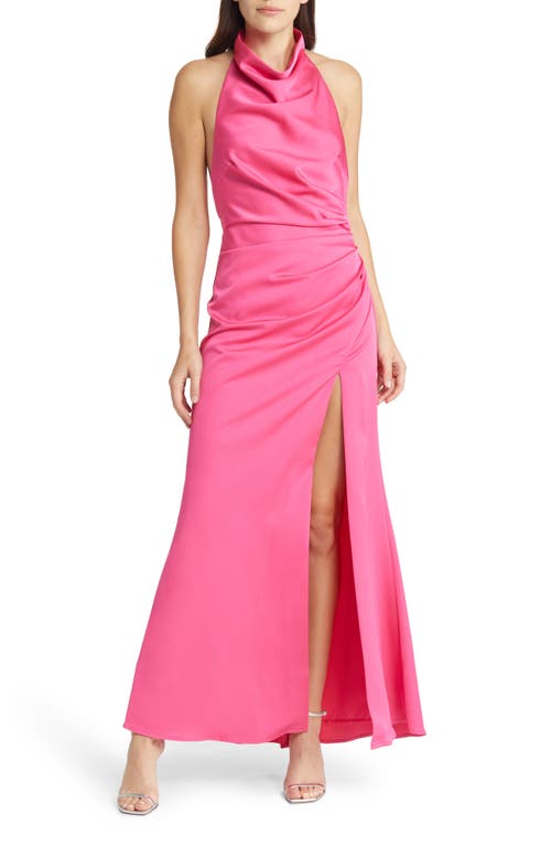 MISHA Clover Cowl Neck Gown in Hot Pink