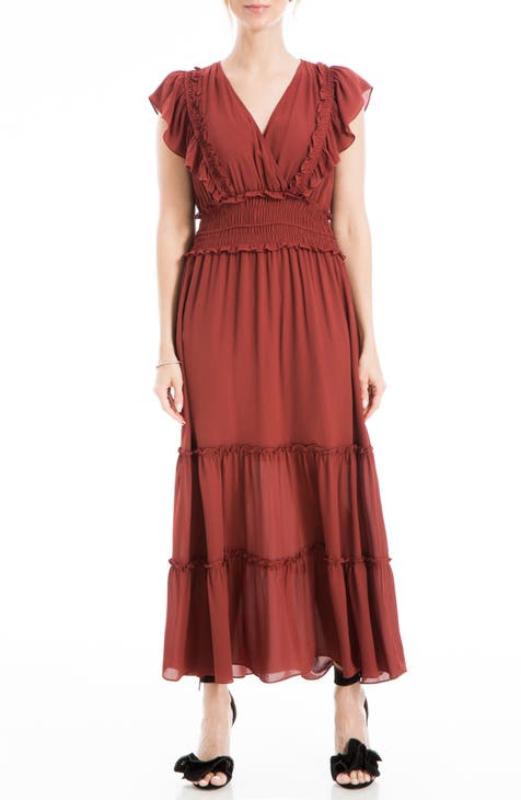 Pebble Crepe Flutter Sleeve Maxi Dress