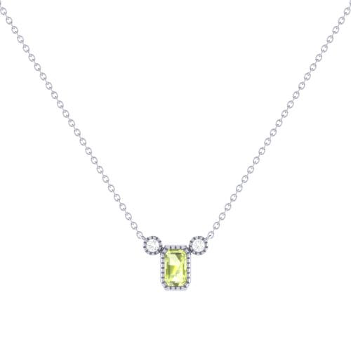 Luvmyjewelry Emerald Cut Peridot & Diamond 14k Gold Birthstone Necklace In White Gold