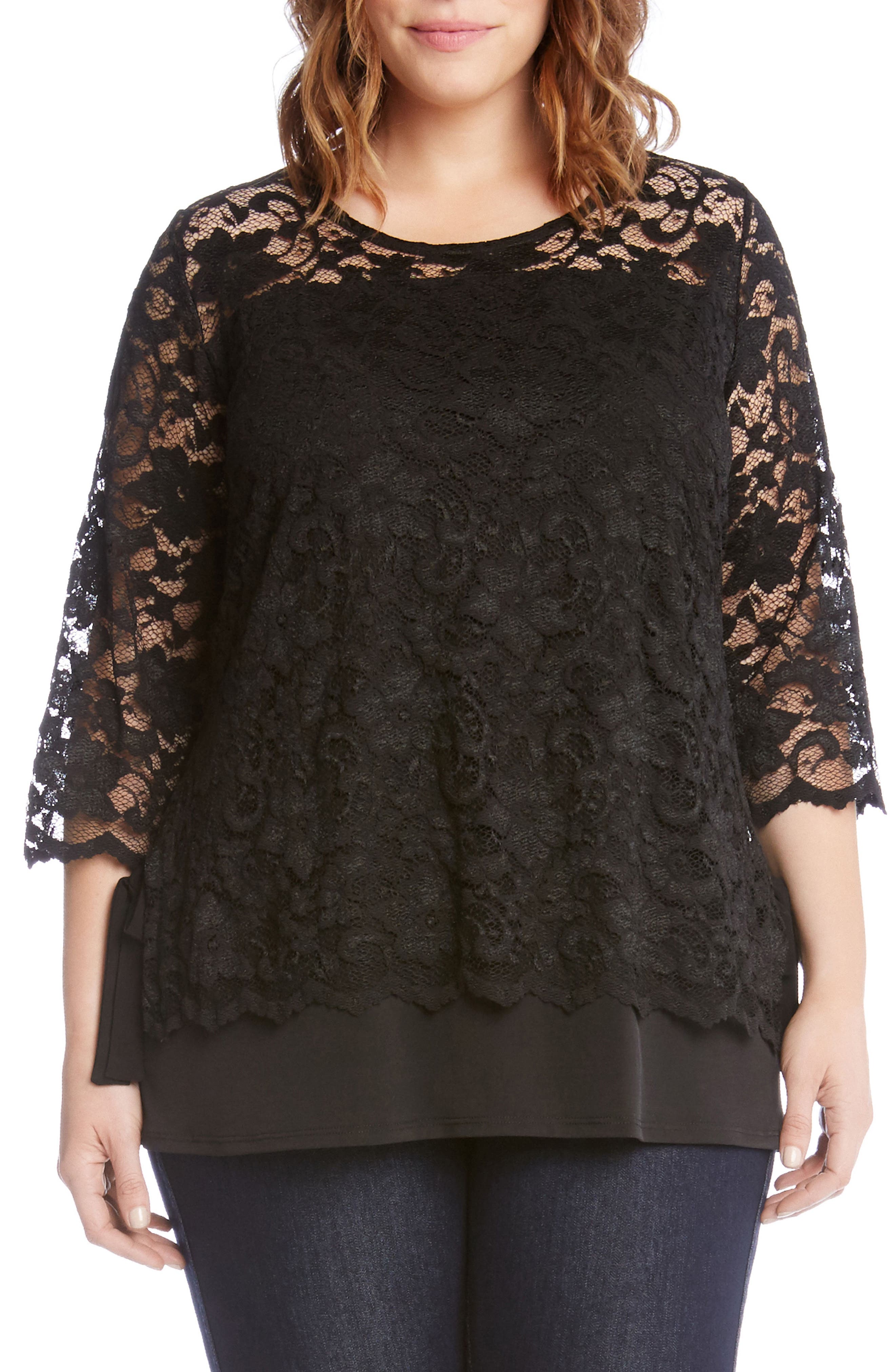 plus size lace overlay top