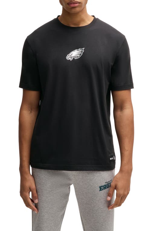 Shop Hugo Boss Boss X Nfl Stretch Cotton Graphic T-shirt In Philadelphia Eagles - Black